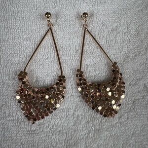 Old Hollywood Glam Gold Tone Triangle Mesh Dangle Earrings